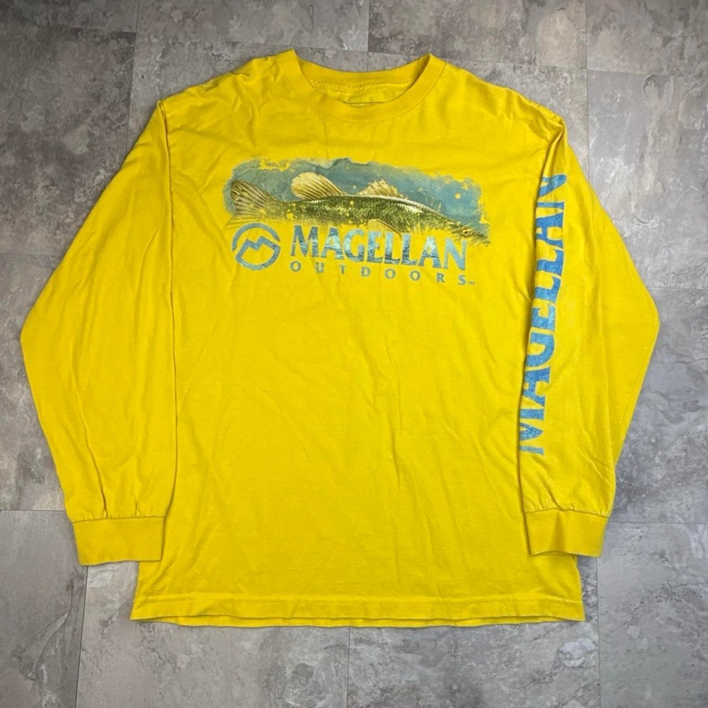 Y2K Yellow Magellan graphic nature outdoor long sleeve shirt size large